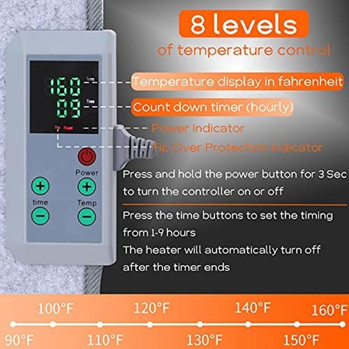 Portable Electric Space Heater Foldable Quiet Foot Warmer W/ Timer Auto Shut Off - Picture 3 of 5