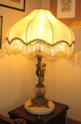 Base de lámpara de mesa vintage alta de bronce fundido y mármol blanco querubín hoja de acanto - Imagen 1 de 4