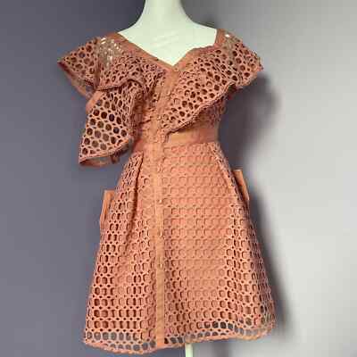 open lace back dress KOA Pink Off Shoulder Linen Mini Dress - US 6