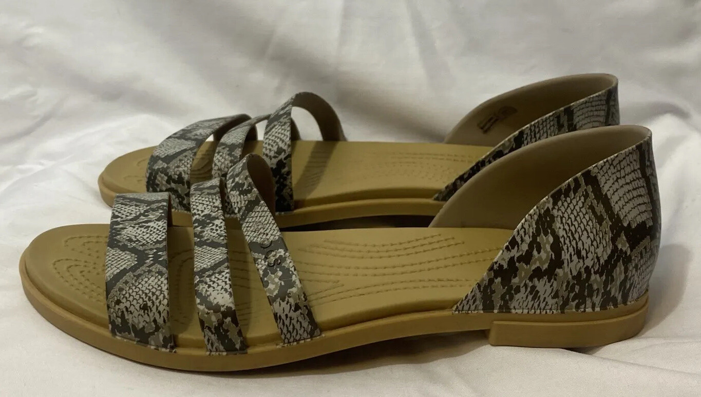CROCS Sandals Woman Size W 11 Iconic Comfort Snake Print Flats