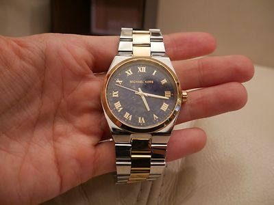 NEW MEN'S WOMEN'S MICHAEL KORES TWO TONE STAINLESS STEEL BLUE FACE WATCH MK5893 