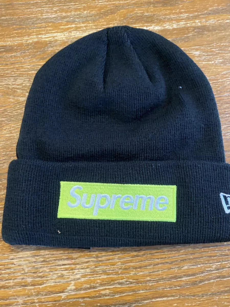 Supreme New Era Box Logo Beanie (FW17) Black/Volt