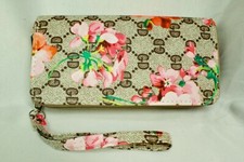 Ladies Wallet 2 zip closure divided sides, GD pattern w/ Floral overlay gray
