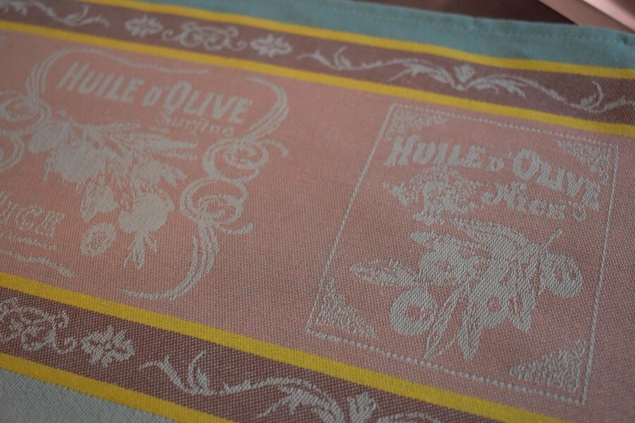 Geschirrtuch Baumwolle Jacquard 50x70 cm türkis mit Olivenmotiven aus Frankreich - Bild 4 von 4