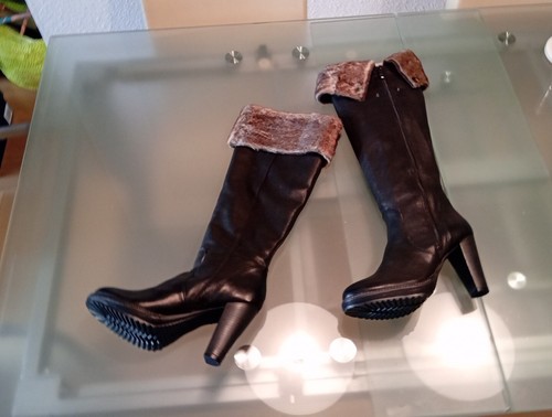 Madeleine Stiefel Gr 41 Schwarz Fell hoch Leder Overknee Fell Winterstiefel - Bild 10 von 13