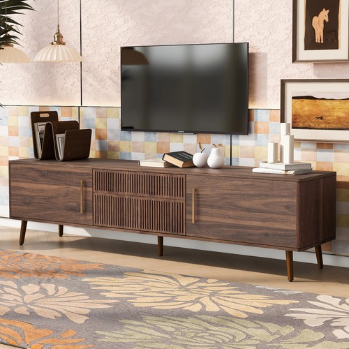 Wooden TV Stand 80” Media Entertainment Console Center Table w 2 Drawer and Door - Picture 2 of 24