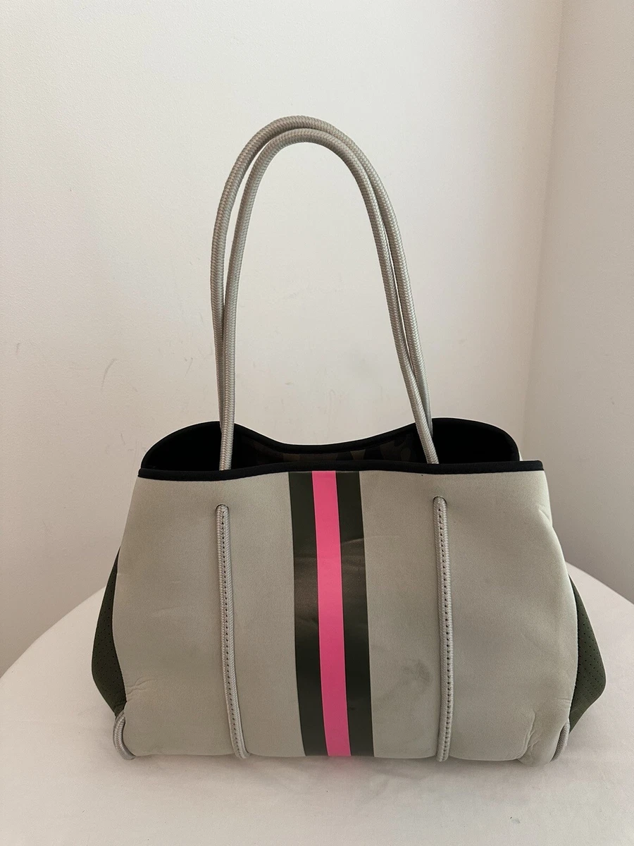 Haute Shore Greyson Army Green Pink Stripes Tote Shoulder Handbag W Pouch