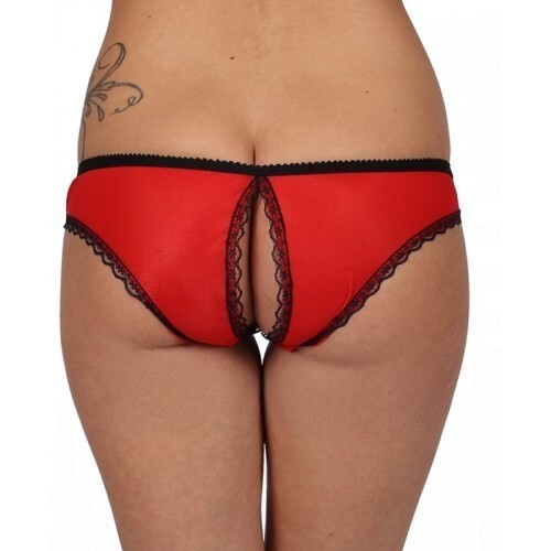 Lace Crotchless Knickers Size 8 10 12 Sexy Open Crotch Briefs Red Black Sheer - Picture 12 of 14