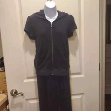 Juicy Couture Terry Cloth  Short Sleave Tracksuit Set Black Y2K Sz M