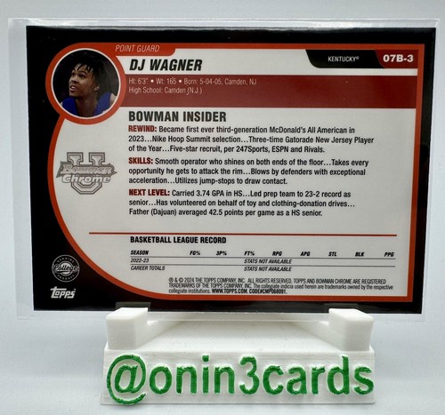 2023-24 Bowman University Chrome DJ Wagner 2007 Throwback Insert Kentucky #07B-3 - Picture 2 of 2