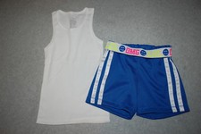 Girls Outfit WHITE RIBBED TANK TOP Blue Athletic Play Shorts XS 4-5