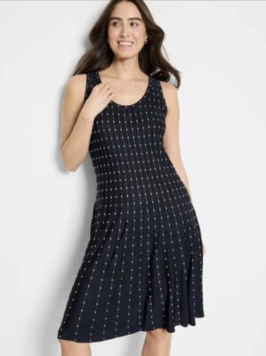 Nic & Zoe  Sleeveless Fit-Flare Knit Midi Tank Dress Size M; Black/W Zipper