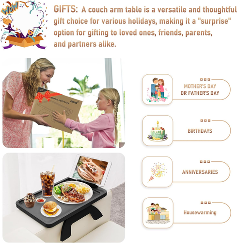Sofa Armrest Tray,Clip on Couch Arm Table, Foldable Sofa Arm Tray with 360° Rota - Picture 6 of 12