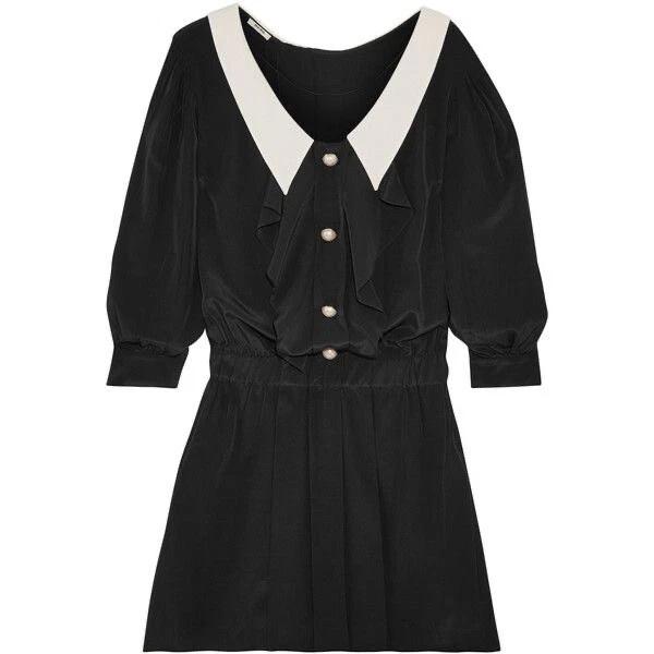 Mini abito plissettato in raso nero Miu Miu