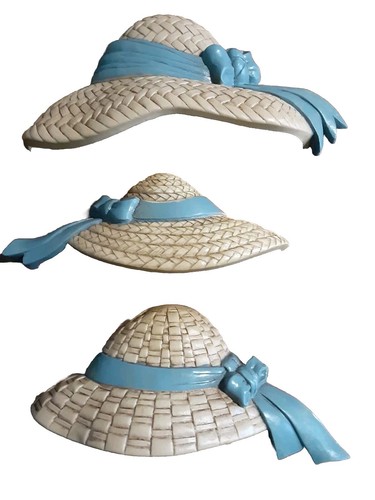 Vintage 1987 Burwood Straw Hats Wall Hanging Summer Garden Decor Set of 3 - Picture 6 of 12