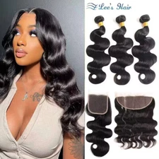 Body Wave Human Hair Bundles with Closure 4x4 Lace and 13x4 Frontal Virgin Hair