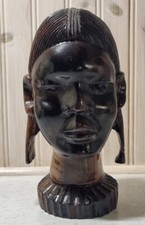 Vintage Carved Wooden Bust Head - African Girl - 21cm High