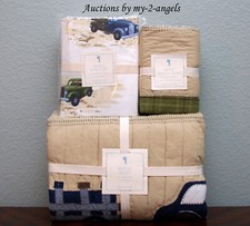 Pottery Barn Kids BRYCE TRUCKS Twin Quilt  Sham  Sheet Set VINTAGE RETRO  NLA