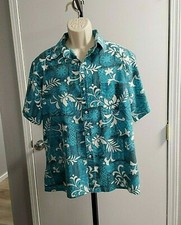 RJC Men's Vintage Made in Hawaii Teal  White  Black Hawaiian Shirt, Size L