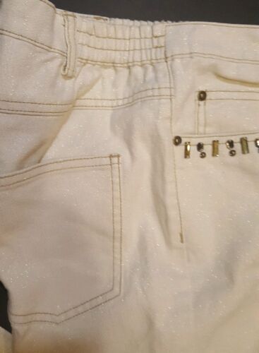 Womens Ruby Rd Glitter Jeans 8P Ivory, Elastic Waist Straight Leg 30x27 Stretchy - Picture 5 of 8