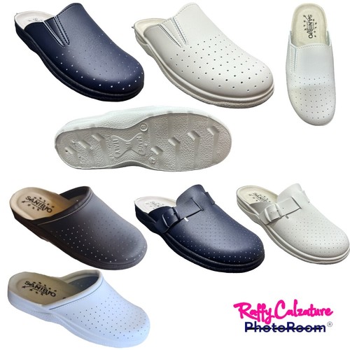 Ciabatte Sanitarie Antiscivolo Uomo Sanì In Pelle Blu - Scarpe Infermiere E Dottore