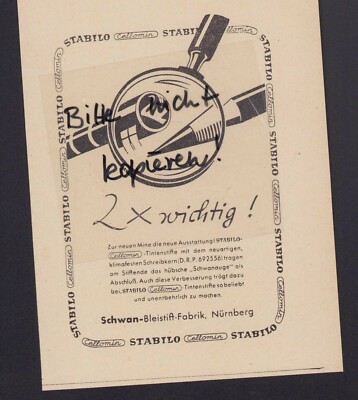 NÜRNBERG, Werbung 1941, Schwan-Bleistift-Fabrik Stabilo