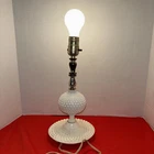 VTG White Milk Glass Hobnail Boudoir Table Lamp Bedside Lamp-See All Pics