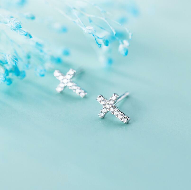 Pave 0.5 Ct Cubic Zirconia Silver SP Tiny Faith Cross Stud
