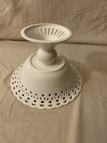 White Lattice Scalloped Pedestal Fruit Bowl 7”H X 10” W - Picture 6 of 6