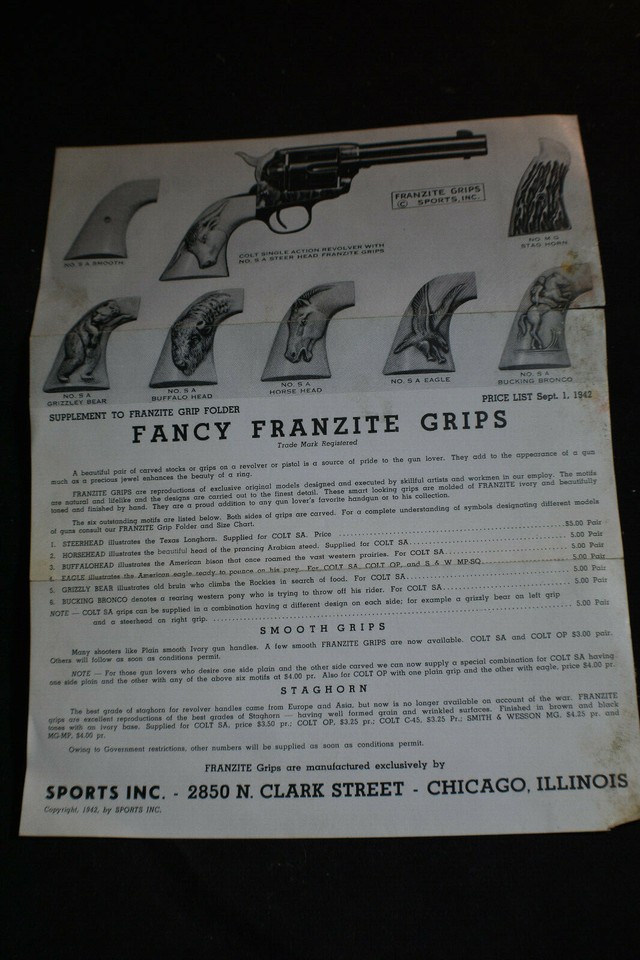1942 Franzite Target Grips Price List Brochure eBay