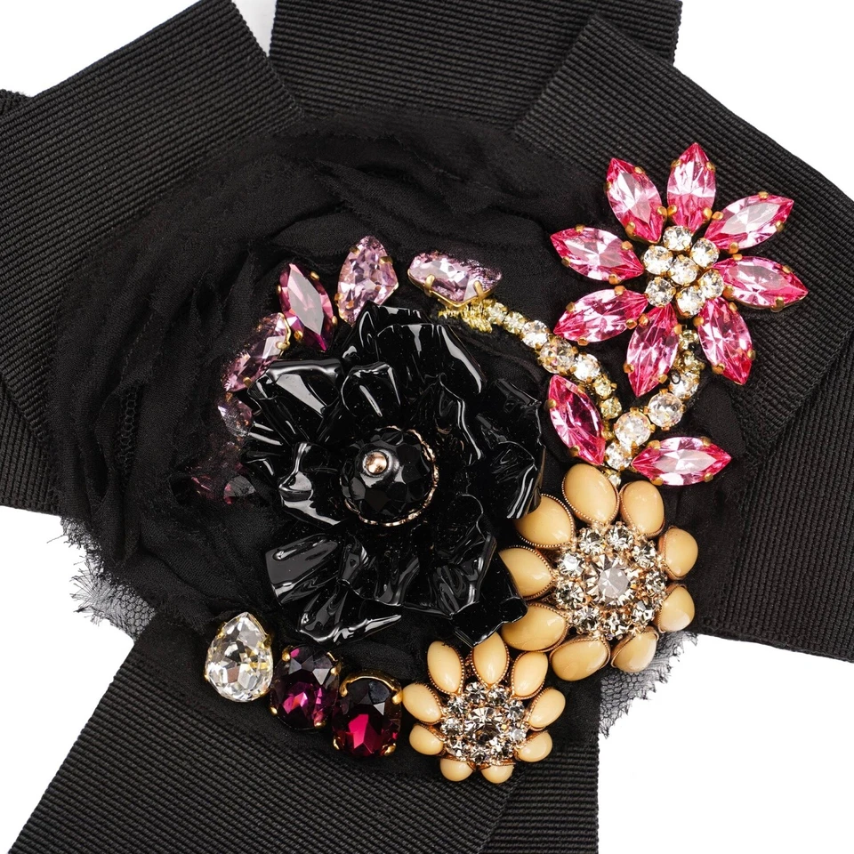 DOLCE & GABBANA SARTORIA Kristall Blume Brosche Kleid Gürtel Schwarz Gold 13555 - Bild 4 von 4