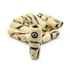 50pc Off White Buffalo Bone Carved Tube Hair Pipe Choker Beads 1" Rounded