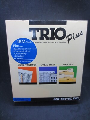 Vintage 1987 Trio Plus IBM Tandy - Word Processor, Spread Sheet, Data Base 5.25''