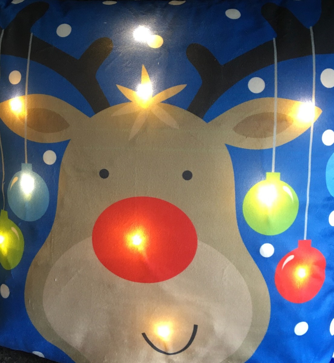 Light Up Christmas LED Cushion- Filled Reindeer Christmas Tree Pillow