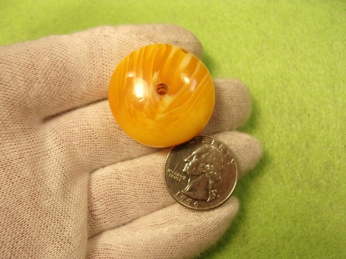RARE OLDER VTG ANTIQUE BUTTERSCOTCH BAKELITE (SWIRLED/MARBLEIZED) BUTTON or KNOB - Picture 2 of 10