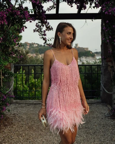 Women Fringe Sequin Feather Stitching Dress Slim V-Neck Dresses Female Slip - Imagen 16 de 33