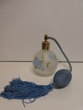 BLUE PAINTED FLOWERS DECORATED ATOMISER PUMP SPRAY SCENT BOTTLE PERFUME