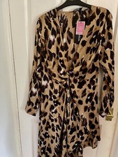 Women's Pretty Little Thing Dress Brown Leopard Print Satin Mini Dress 12