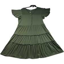 White Mark Dress Womens Plus Size 1XL green Layered Short Sleeve New Stretch