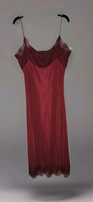 Poof Slip Dress Y2K Style Burgundy Red Lace Trim Midi Sexy Romantic Stretchy M