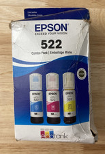 Epson 522 Cyan/Magenta/Yellow Ink Cartridges Exp 03/2027 Sealed Worn Box 