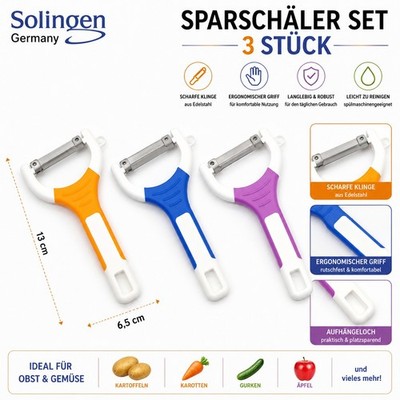 3x Solingen Vegetable Peeler Set Stainless Steel Kitchen Potato Fruit