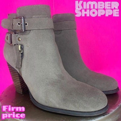 Guess Flora Gray Suede Side Buckle Block Heel Ankle Boot US 9.5 EU 40 UK 7.5