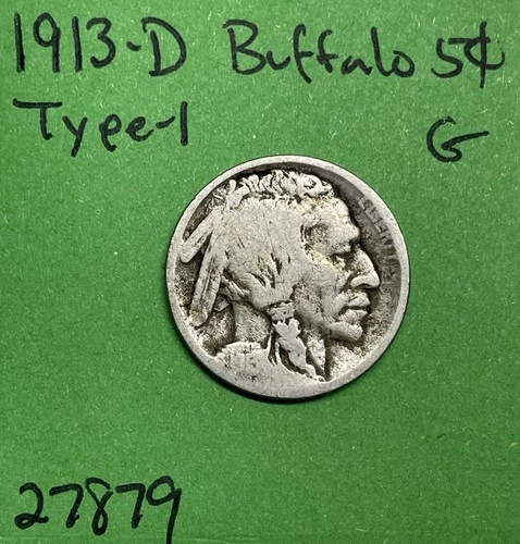 1913-D Type-1 Buffalo 🦬 Indian Head Nickel 5c Piece Good