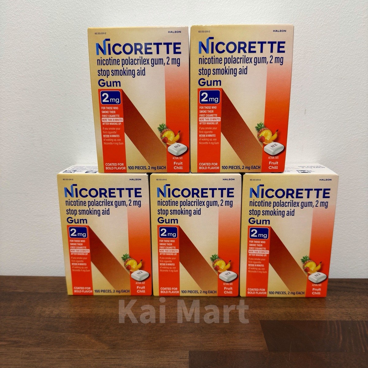 LOT OF 5 - Nicorette 2mg Nicotine Gum Fruit Chill 100 Pieces 09/28 - SHIPS  TODAY