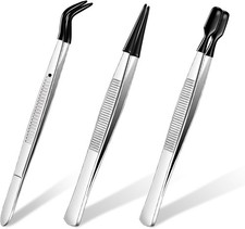3 Pieces Tweezers with Rubber Tips PVC Coated Set Rubber Straight Flat Tip Long