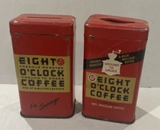 A&P Eight O'Clock Coffee tin coin bank vintage  3.7/8” set of 2 READ Description
