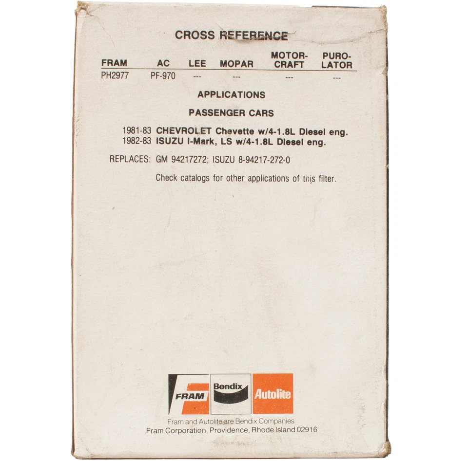 Filtro de aceite de repuesto FRAM para Chevrolet Chevette 1981-1983 número de pieza PH2977 Foto 4 de 4