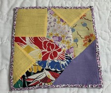 Antique Patchwork Quilt Table Topper, Flower Basket, Diamonds, 1930  s, Prints
