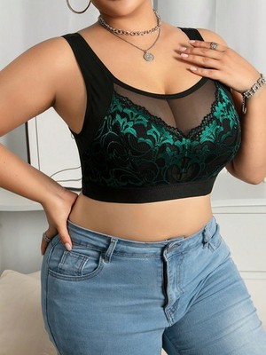 Eleganter Plus Size Spitzen BH ohne Draht mit floralem Design für Billig24